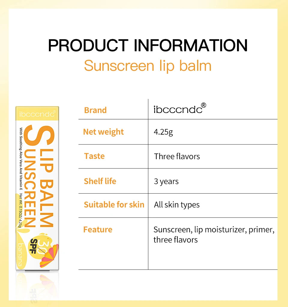 1 Piece Sunscreen Lip Balm SPF 30 UVA Protection Lips Moisturizer Watermelon Coconut Banana Flavor Colorless Lipstick Sun Care