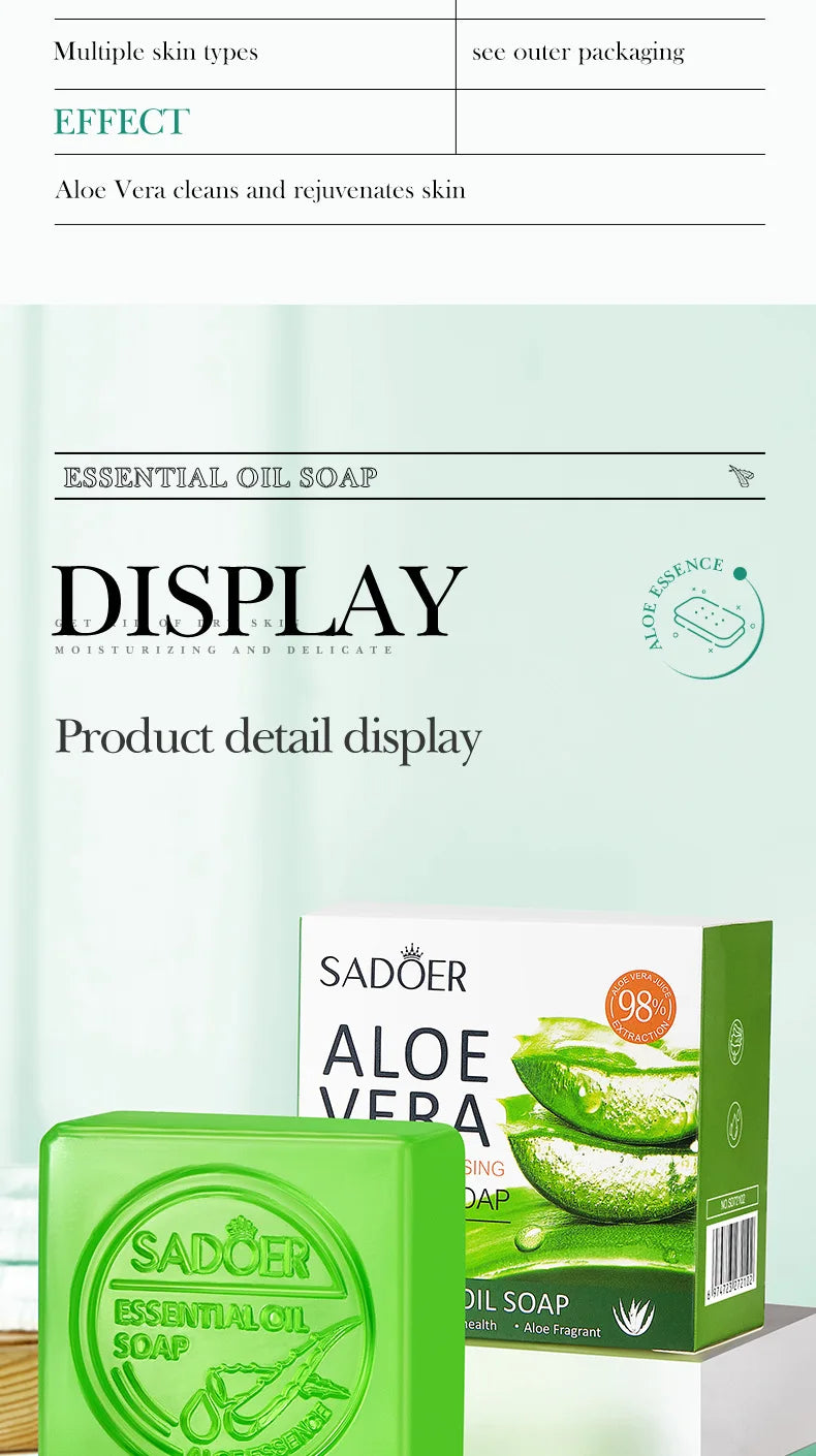SADOER Aloe Vera Natural Cleansing Soap - Gentle After-Sun Skin Care