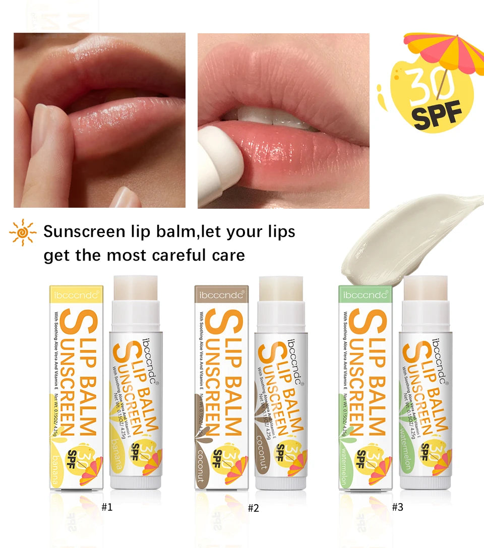 1 Piece Sunscreen Lip Balm SPF 30 UVA Protection Lips Moisturizer Watermelon Coconut Banana Flavor Colorless Lipstick Sun Care