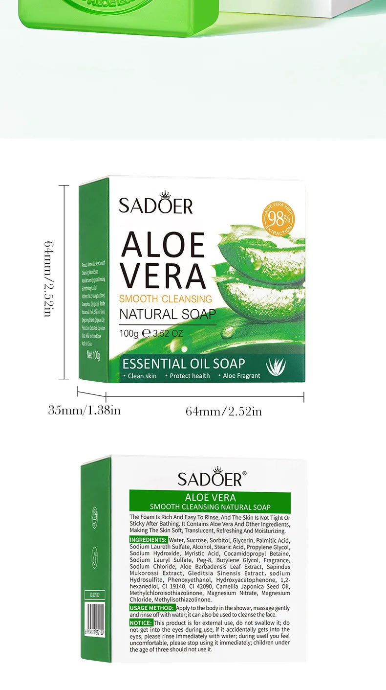 SADOER Aloe Vera Natural Cleansing Soap - Gentle After-Sun Skin Care