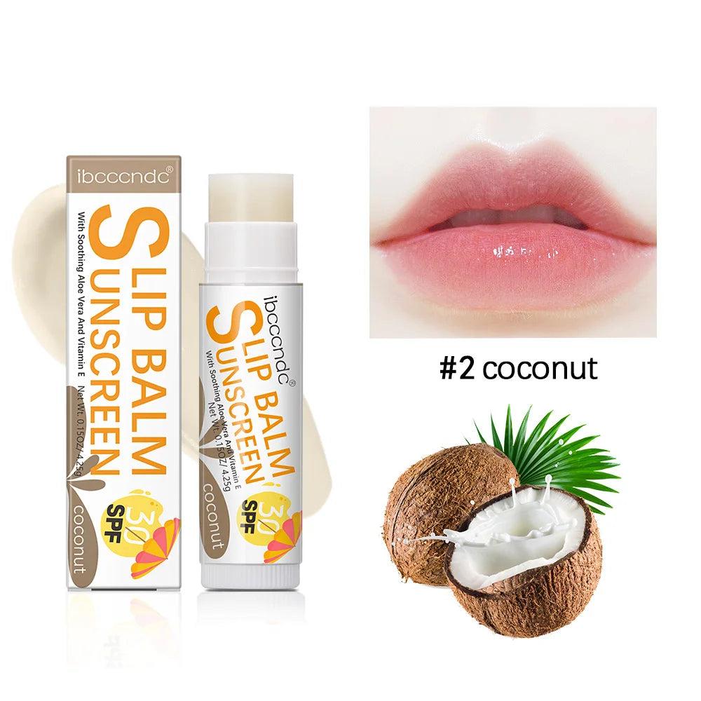 1 Piece Sunscreen Lip Balm SPF 30 UVA Protection Lips Moisturizer Watermelon Coconut Banana Flavor Colorless Lipstick Sun Care