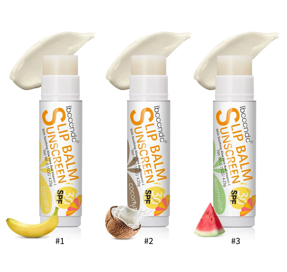 1 Piece Sunscreen Lip Balm SPF 30 UVA Protection Lips Moisturizer Watermelon Coconut Banana Flavor Colorless Lipstick Sun Care